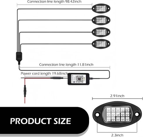 4 PCS RGB LED Rock Lights, LEDs High Brightness Waterproof Neon underglow Kit with Bluetooth App Control Flashing Music Mode, Wheel Well Light for Trucks, SUV, Golf Cart, ATV, Pickup in Saudi Arabia