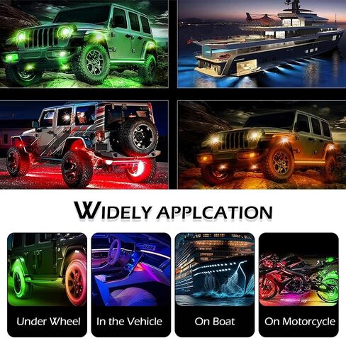 4 PCS RGB LED Rock Lights, LEDs High Brightness Waterproof Neon underglow Kit with Bluetooth App Control Flashing Music Mode, Wheel Well Light for Trucks, SUV, Golf Cart, ATV, Pickup in Saudi Arabia