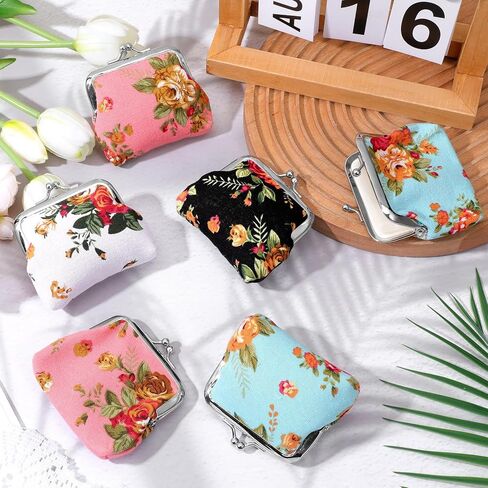 24PCS Canvas COIN COIN FORSES ، KISS KISS LOCK VINTAGE CANVAS FLOROL POCKLE COIN PRES in Kuwait