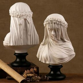 Veiled Lady Statue Veiled Maiden Bust Sculpture 14 inch Gothic Statue Handmade Resin Crafts Home Decor Aesthetic for Home Art Collection Ornament in Kuwait