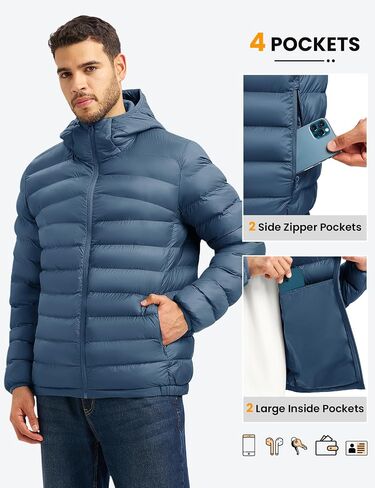 TBMPOY Men's Lightweight Packable Puffer Jackets Hooded Winter Coat Warm Water-Resistant for Travel Casual Hiking Ski in Saudi Arabia