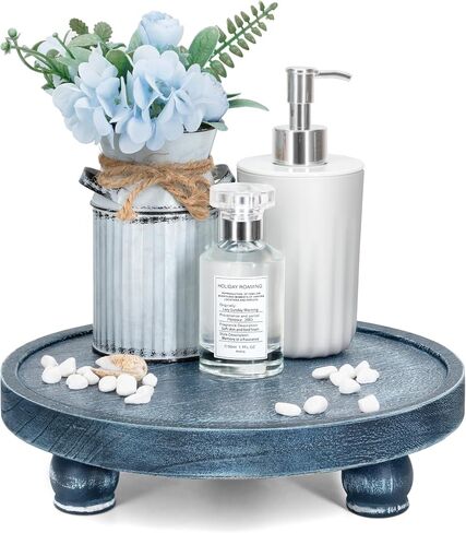 EOSAHR Decorative Display Risers for Living Room Decor - Farmhouse Wood Pedestal Stand for Kitchen Sink Organizer - Perfume Organizer for Bathroom Decor (Blue) in Kuwait