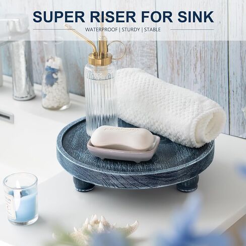 EOSAHR Decorative Display Risers for Living Room Decor - Farmhouse Wood Pedestal Stand for Kitchen Sink Organizer - Perfume Organizer for Bathroom Decor (Blue) in Kuwait