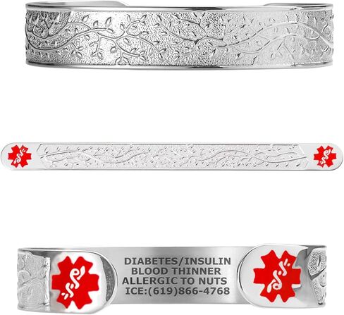 Divoti Medical Alert ID Olive Stretch Bracelets for Women | كفة طبية محفورة مخصصة تناسب 6.5-8.0 "معصمين | تصاميم مقاومة للماء وصراع خالص مصقول مقاوم للصدأ | ارتداء مجوهرات أنيقة يوميًا in Kuwait