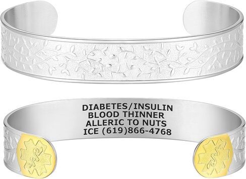 Divoti Medical Alert ID Olive Stretch Bracelets for Women | كفة طبية محفورة مخصصة تناسب 6.5-8.0 "معصمين | تصاميم مقاومة للماء وصراع خالص مصقول مقاوم للصدأ | ارتداء مجوهرات أنيقة يوميًا in Kuwait