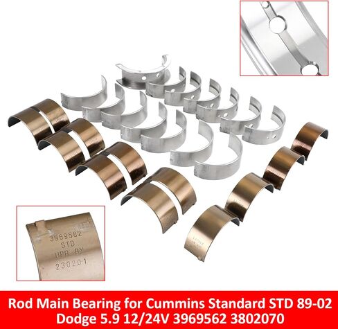 Artudatech Rod Main Bearing for Cummins Standard Std 1989-2002 for Dodge 5.9 12/24V 3969562 3802070 in Kuwait