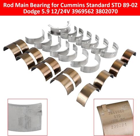 Artudatech Rod Main Bearing for Cummins Standard Std 1989-2002 for Dodge 5.9 12/24V 3969562 3802070 in Kuwait