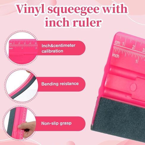 Vinyl Squeegee, 10 Inch Felt Squeegee Vinyl Wrap Squeegees Window Tint Squeegees Wallpaper Tools Universal with 25CM Scale Ruler for Car Wallpaper Wrapping Smoothing Window Tint Film (Pink) in Saudi Arabia