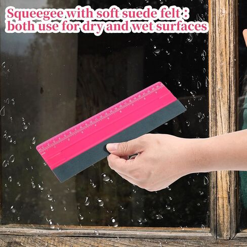 Vinyl Squeegee, 10 Inch Felt Squeegee Vinyl Wrap Squeegees Window Tint Squeegees Wallpaper Tools Universal with 25CM Scale Ruler for Car Wallpaper Wrapping Smoothing Window Tint Film (Pink) in Saudi Arabia