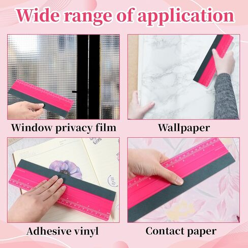 Vinyl Squeegee, 10 Inch Felt Squeegee Vinyl Wrap Squeegees Window Tint Squeegees Wallpaper Tools Universal with 25CM Scale Ruler for Car Wallpaper Wrapping Smoothing Window Tint Film (Pink) in Saudi Arabia