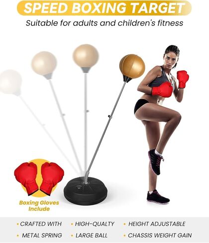 Fitness Reflex Bag, Speed Ball Stand Punching Bag with Gloves, Boxing Bag for Adults and Teens, Great for Gifts MMA Training(Black Gold) in Saudi Arabia