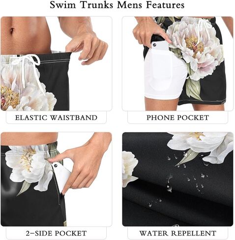 Mens Short Swim Trunks Mens Lined Running Shorts with Pockets Beachwear Quick Dry Elastic in Saudi Arabia