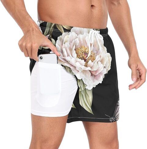 Mens Short Swim Trunks Mens Lined Running Shorts with Pockets Beachwear Quick Dry Elastic in Saudi Arabia