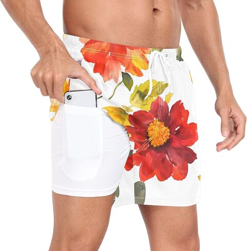 Men's Swim Trunks Men's Lined Workout Running Shorts with Compression Liner Beachwear Quick Dry Elastic in Saudi Arabia