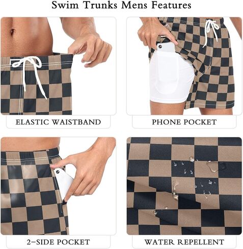 Men's Swimming Trunks Men's Double Layer Workout Running Shorts with Pockets Training Shorts Quick Dry in Saudi Arabia