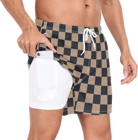 Men's Swimming Trunks Men's Double Layer Workout Running Shorts with Pockets Training Shorts Quick Dry in Saudi Arabia