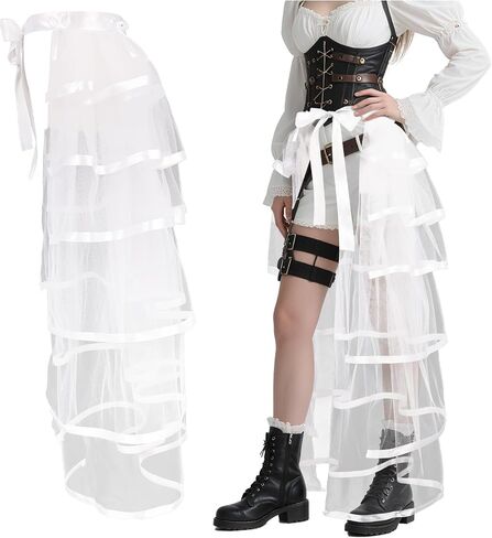 Victorian Steampunk Bustle Skirt Layered Tie on Belt Tulle Tutu Overskirt for Women in Kuwait