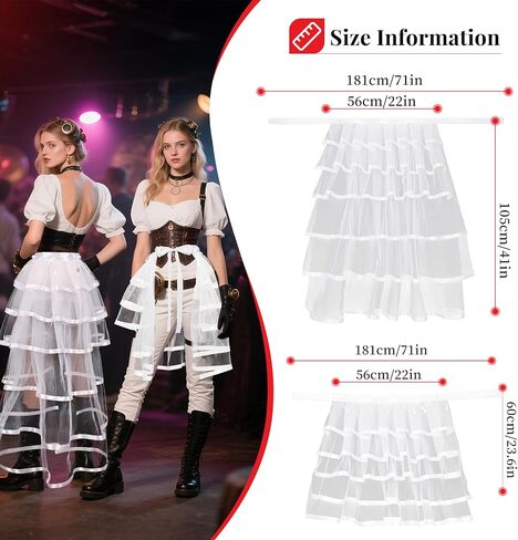 Victorian Steampunk Bustle Skirt Layered Tie on Belt Tulle Tutu Overskirt for Women in Kuwait
