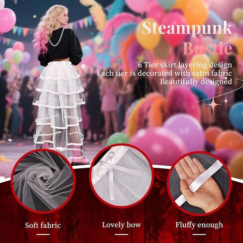 Victorian Steampunk Bustle Skirt Layered Tie on Belt Tulle Tutu Overskirt for Women in Kuwait