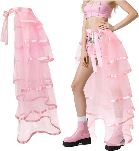 Victorian Steampunk Bustle Skirt Layered Tie on Belt Tulle Tutu Overskirt for Women in Kuwait