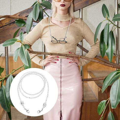 Beaded Glasses Chain, Eyeglass Chain for Women, Fashion Sunglasses Neck Cord, Around Neck Eyeglass Chain-Cord, Acrylic Bead Eye-Glass Lanyard (White) in Saudi Arabia