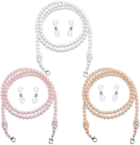 3 PCS Eyeglass Chains for Women, Pearl Beaded Glasses Chain for Women, Stylish Eyeglasses Chains for Sunglasses, Myopia Glass, 3 Colors in Saudi Arabia