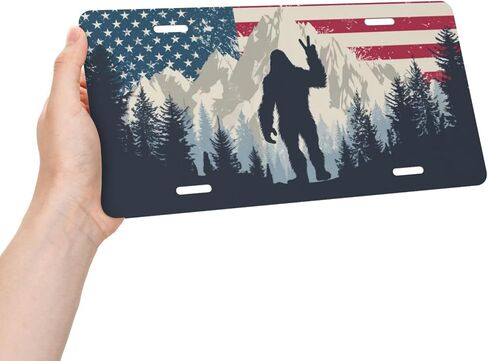 غطاء لوحة الترخيص الأمامي ، العلم الأمريكي Bigfoot Sasquatch Car Decor التبعية الألومنيوم المعدني المقاوم للصدأ في الولايات المتحدة لوحة الحداثة تغطية العلامة الزخرفية مع 4 ثقوب للرجال 6 * 12 في in Kuwait