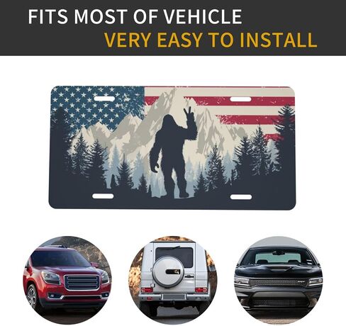 غطاء لوحة الترخيص الأمامي ، العلم الأمريكي Bigfoot Sasquatch Car Decor التبعية الألومنيوم المعدني المقاوم للصدأ في الولايات المتحدة لوحة الحداثة تغطية العلامة الزخرفية مع 4 ثقوب للرجال 6 * 12 في in Kuwait