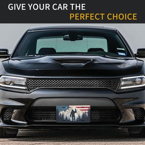 غطاء لوحة الترخيص الأمامي ، العلم الأمريكي Bigfoot Sasquatch Car Decor التبعية الألومنيوم المعدني المقاوم للصدأ في الولايات المتحدة لوحة الحداثة تغطية العلامة الزخرفية مع 4 ثقوب للرجال 6 * 12 في in Kuwait