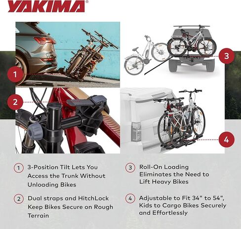 حامل الدراجة Yakima OnRamp LX ذو 3 مواضع مزدوجة مع منحدر مدمج وأشرطة للعجلات وحلقة قفل لأجهزة استقبال وصلة 2 بوصة، أسود in Kuwait