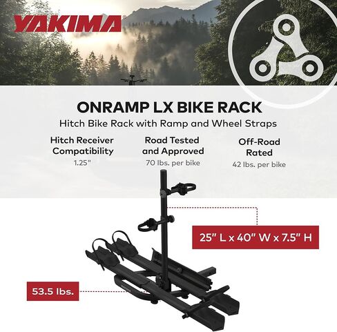 حامل الدراجة Yakima OnRamp LX ذو 3 مواضع مزدوجة مع منحدر مدمج وأشرطة للعجلات وحلقة قفل لأجهزة استقبال وصلة 2 بوصة، أسود in Kuwait