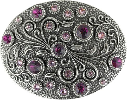 Rhinestone Crystal Belt Buckle Antique Oval Floral Engraved Buckle-Light & Dark Amethyst in Saudi Arabia