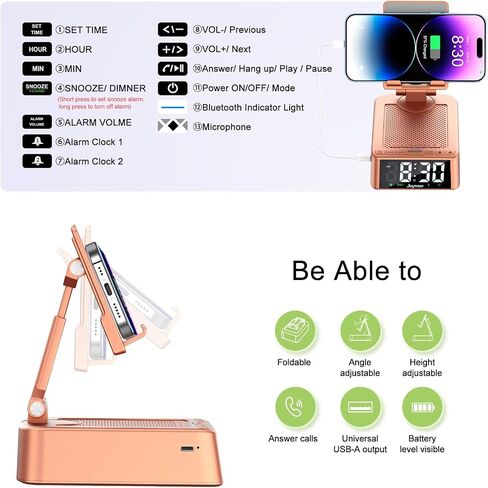 Gifts for Women Girls, Joymate Phone Stand with Bluetooth Speaker 360° Rotable Angel Adjustable Cell Phone Holder for Desk with HD Subwoofer Sound Fits All Phones,Tablets (Pink) in Saudi Arabia