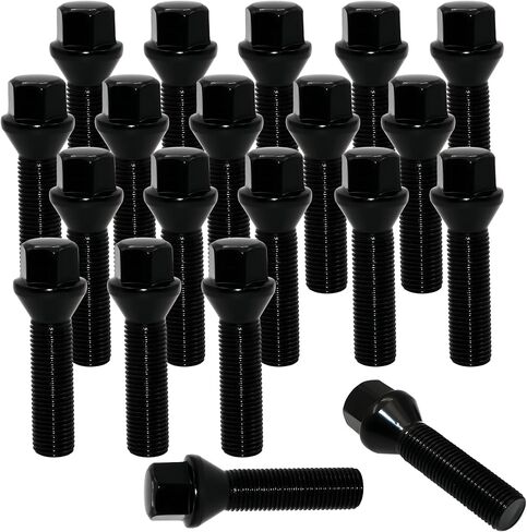 40mm Shank 14x1.5 Lug Bolts, 20pcs Black Ball Seat 61mm Tall Lug Studs for Wheel Spacers, 17mm Hex, 40mm Thread Length Extended Wheel Hub Bolt in Saudi Arabia