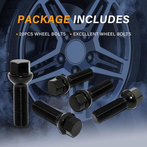 40mm Shank 14x1.5 Lug Bolts, 20pcs Black Ball Seat 61mm Tall Lug Studs for Wheel Spacers, 17mm Hex, 40mm Thread Length Extended Wheel Hub Bolt in Saudi Arabia