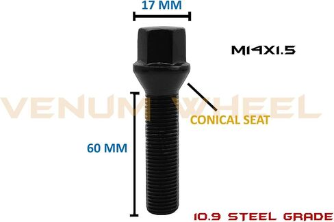 10 PCS مسحوق أسود مطلي M14x1.5 مسامير العروة مقعد مخروطية 60 مم in Saudi Arabia
