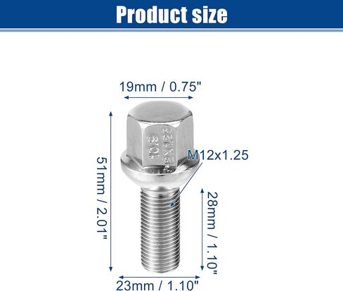ACROPIX M12x1.25 Extended Wheel Lug Bolts for Wheel Spacers Ball Seat 19mm Hex 28mm Shank Length Fit for Mercedes Benz - Pack of 20 in Saudi Arabia