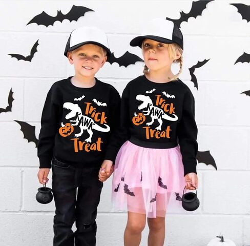 Kids Halloween Sweatshirt Boys Girls Pumpkin Face Ghost Bat Dinosaur Graphic Shirt Toddler Long Sleeve Tops in Saudi Arabia