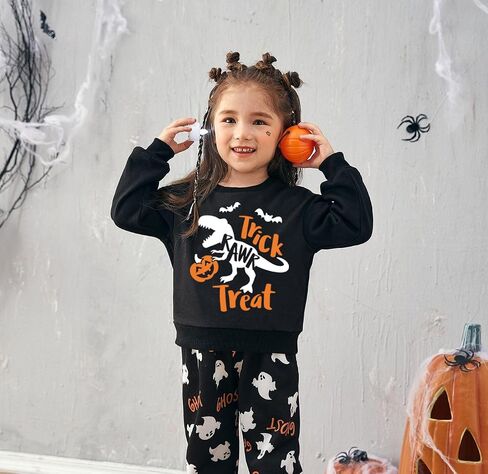 Kids Halloween Sweatshirt Boys Girls Pumpkin Face Ghost Bat Dinosaur Graphic Shirt Toddler Long Sleeve Tops in Saudi Arabia