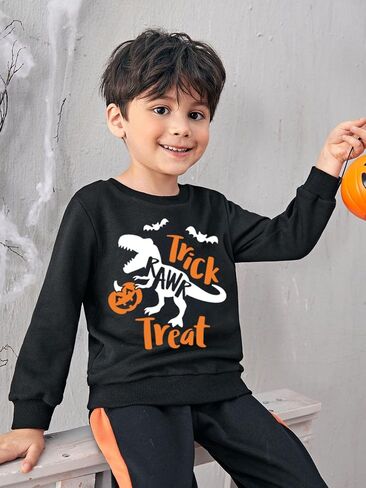 Kids Halloween Sweatshirt Boys Girls Pumpkin Face Ghost Bat Dinosaur Graphic Shirt Toddler Long Sleeve Tops in Saudi Arabia