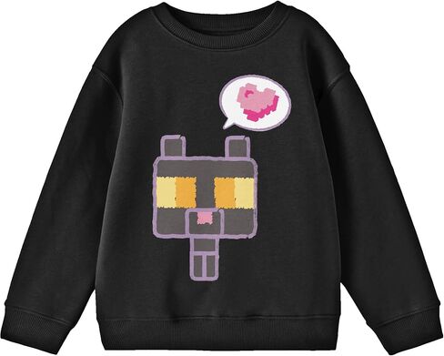Minecraft Block Kitten With Heart Youth Black Crew Neck Sweatshirt in Saudi Arabia