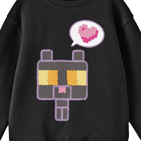 Minecraft Block Kitten With Heart Youth Black Crew Neck Sweatshirt in Saudi Arabia
