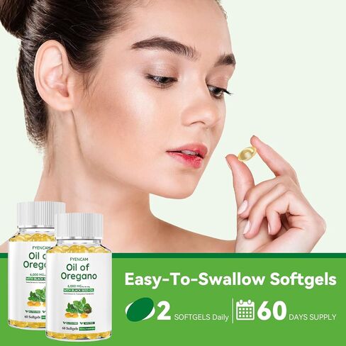Oil of Oregano with Black Seed Oil, 6000mg Oregano Oil Capsules Organic with Carvacrol & Thymoquinone, 2 in 1 Supplement for Immune Health, Non-GMO, Easy to Swallow, 2 Bottle, Total 120 Softgels in Saudi Arabia