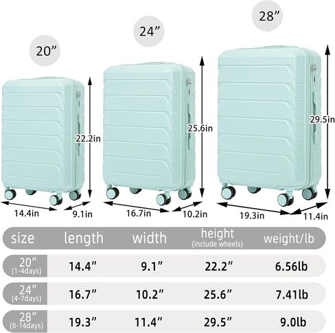 Merax 20 "/24"/28 "3 أجهزة كمبيوتر/مجموعة في أمتعة عجلات ABS ، حمل على حقيبة ، قفل مزيج in Saudi Arabia
