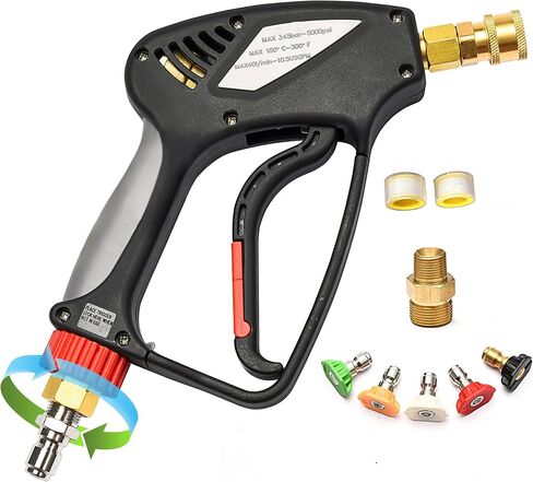 Short Pressure Washer Gun with 360 Swivel - 5000 PSI / 10.5 GPM High Pressure Water Handle with 3/8" Male Plug and 1/4" Quick Connector Coupler - Ideal Power Car Wash Foam Gun (New) in Saudi Arabia