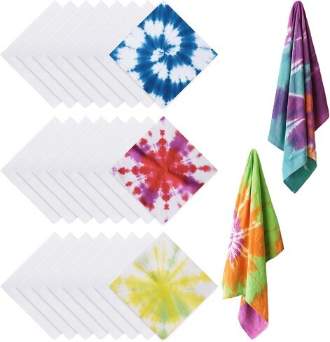25 Pack DIY White Bandanas for Tie Dying, 22" x 22" Cotton Head Wrap, Bulk Blank Solid Handkerchiefs for Adults, Students, And School Hand-Dyeing Activities in Saudi Arabia