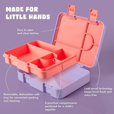 صندوق Bento مخصص للأطفال مع موضوع ونمط الديناصورات - أصفر - 5 مقصورات Bento Box ، غسالة الصحون آمنة ، مصنوعة من مواد خالية من BPA ، صندوق غداء Bento للأطفال والأطفال الصغار in Kuwait