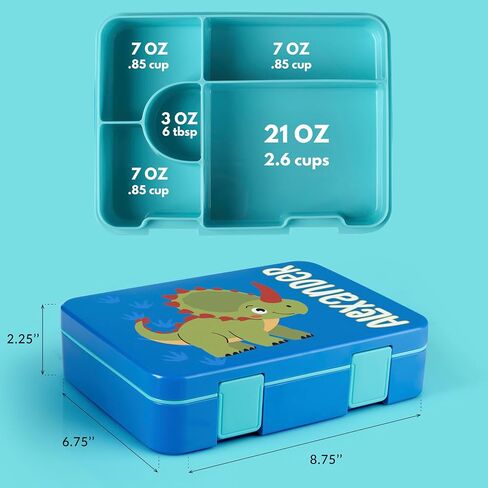 صندوق Bento مخصص للأطفال مع موضوع ونمط الديناصورات - أصفر - 5 مقصورات Bento Box ، غسالة الصحون آمنة ، مصنوعة من مواد خالية من BPA ، صندوق غداء Bento للأطفال والأطفال الصغار in Kuwait