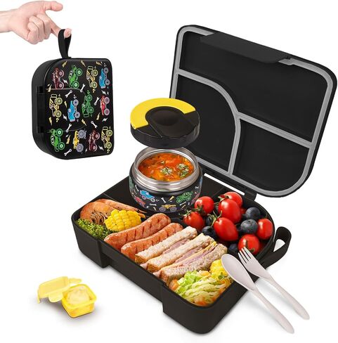 Tinypalsa Bento Box for Kids ، 3 مقصورات غداء للأطفال مع 10 أوقية تسرب برهان جرة Food Food ، مزلاج سهلة مفتوحة ، آمنة غسالة الصحون ، مثالية للمدرسة ، والرعاية النهارية ، والسفر مع مقبض محمول (أزرق) in Kuwait
