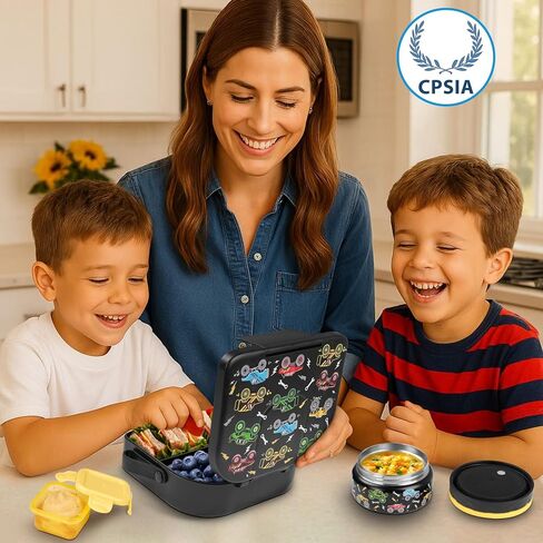 Tinypalsa Bento Box for Kids ، 3 مقصورات غداء للأطفال مع 10 أوقية تسرب برهان جرة Food Food ، مزلاج سهلة مفتوحة ، آمنة غسالة الصحون ، مثالية للمدرسة ، والرعاية النهارية ، والسفر مع مقبض محمول (أزرق) in Kuwait